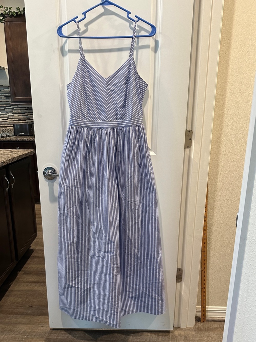 LOFT Blue and White Striped Spaghetti Strap Dress